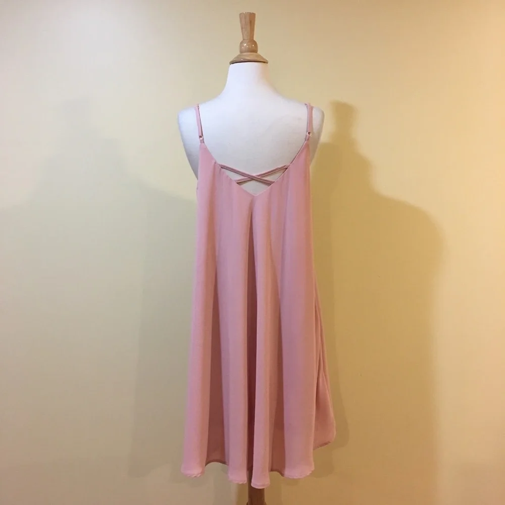 Blush Strappy Criss Cross Back Chiffon Swing Dress - Picture 6 of 7